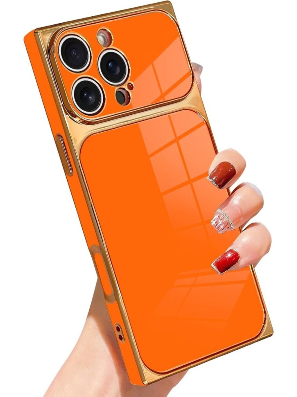 Stylish Orange Luxury Rectangle iPhone 16 Pro Max Case - Slim & Durable